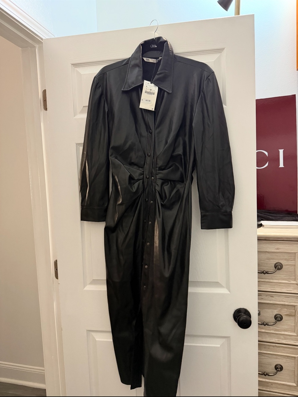 Zara Black Faux Leather Jumpsuit